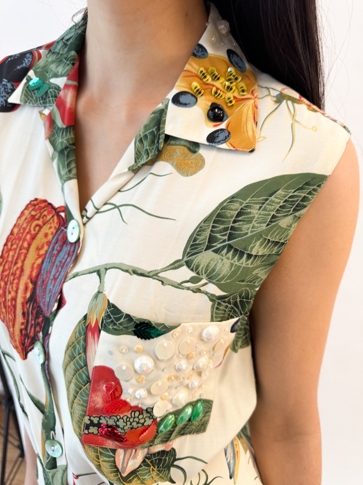 Jean Paul Gaultier Botanical Print Sleeveless Blouse SS1993