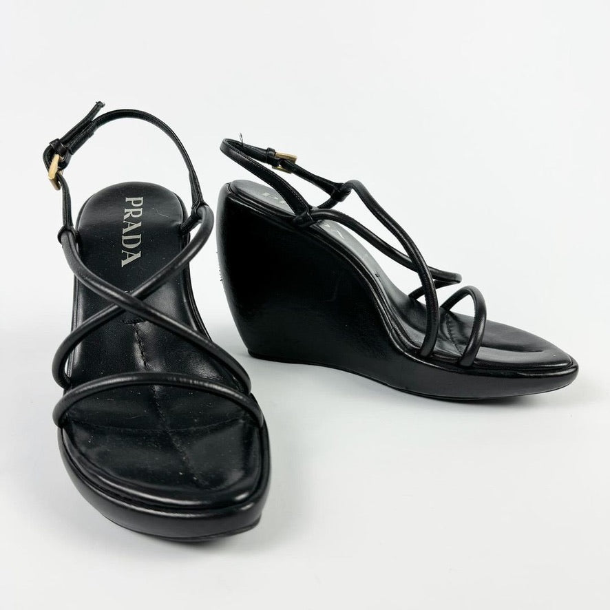 Prada Strapped Leather Wedge 2000s