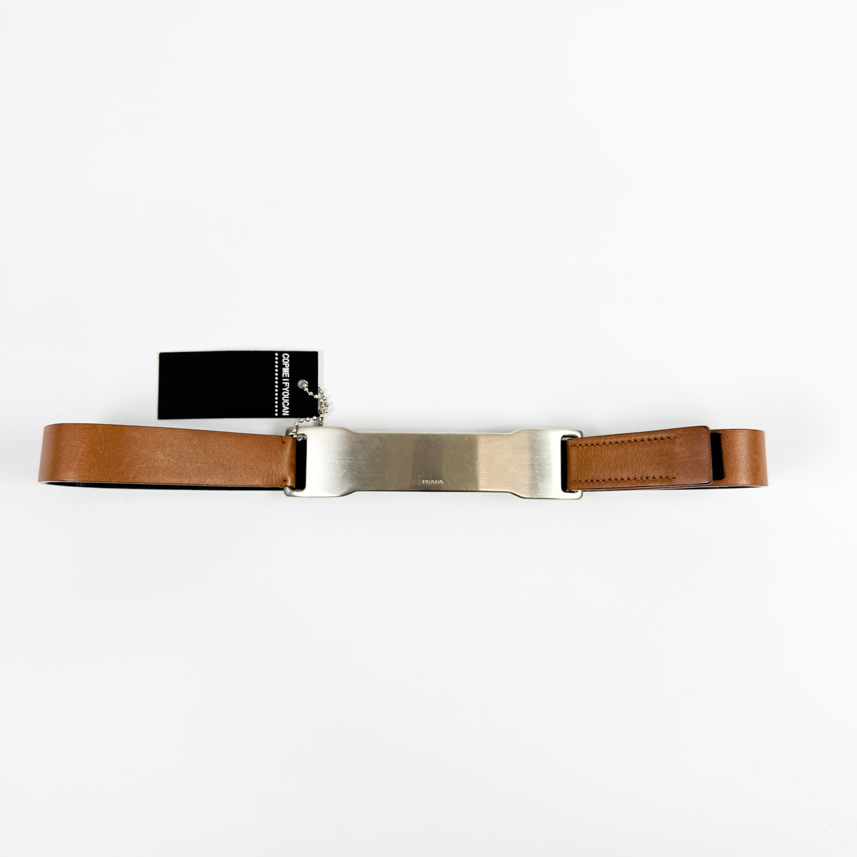 Prada Brown Waist Belt with Elongated Silver Metal Buckle FW1999