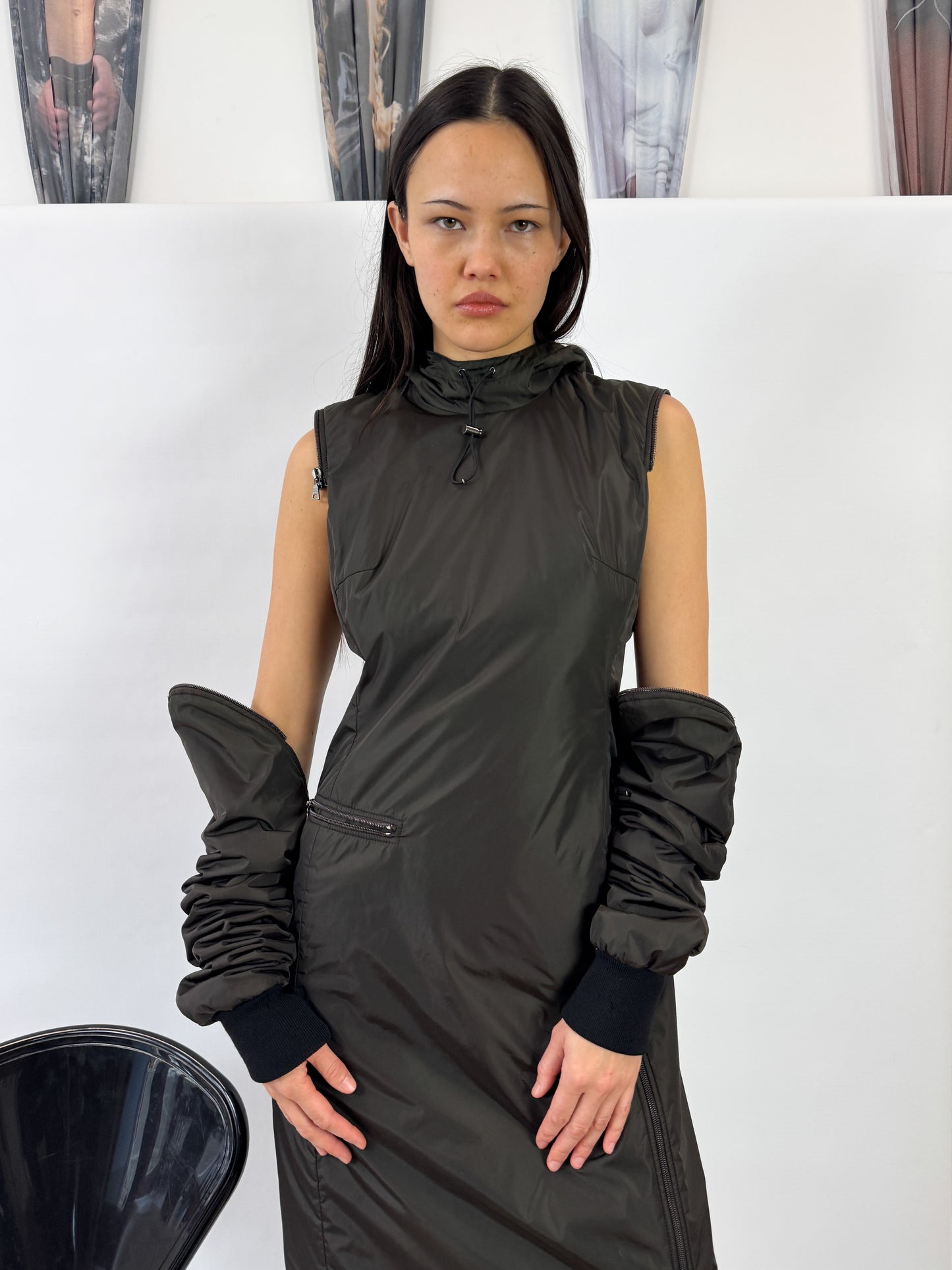 Prada Khaki Padded Nylon Utility Dress FW1999