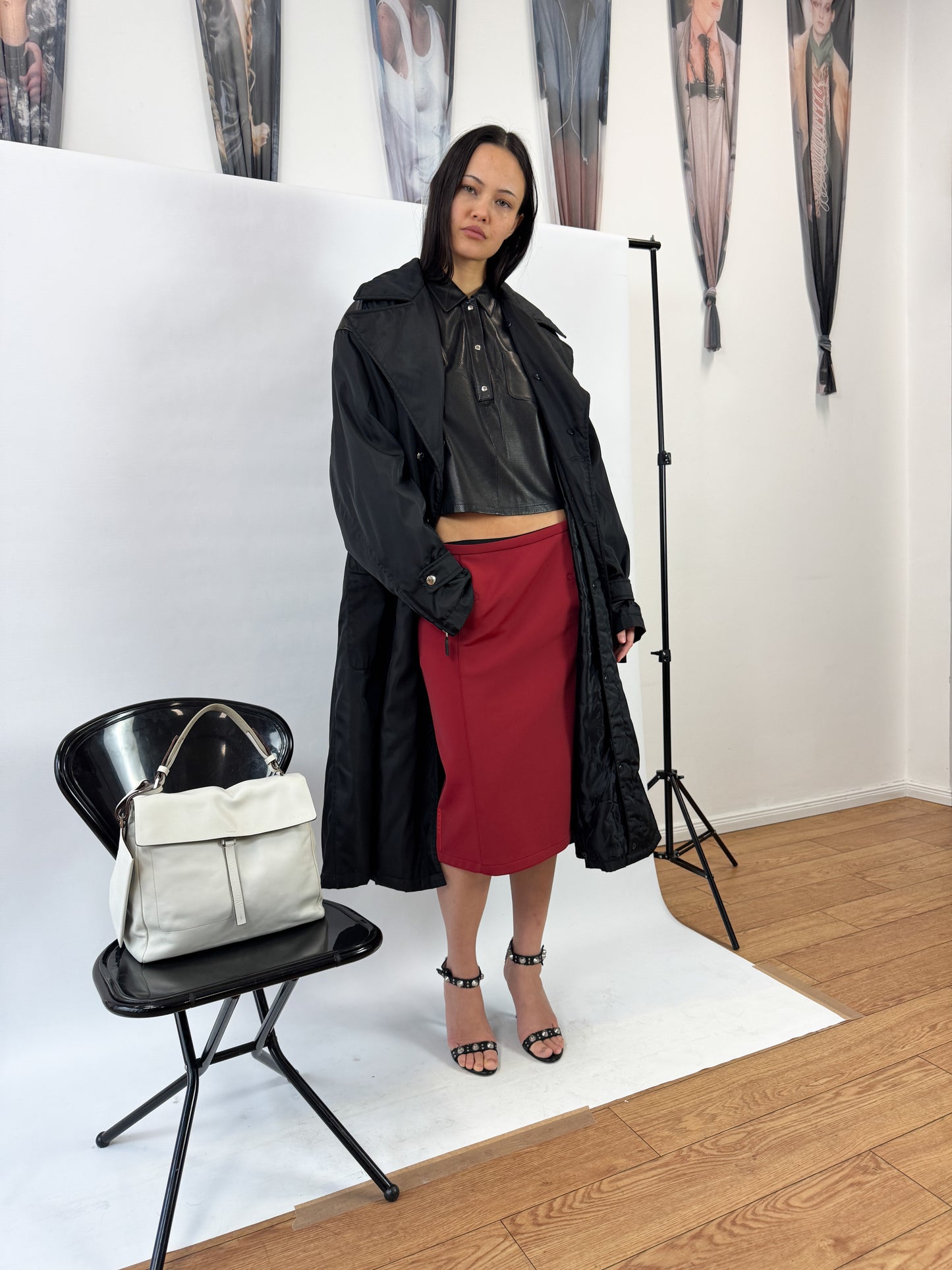 Prada Burgundy Red Nylon Skirt with Pockets SS2000