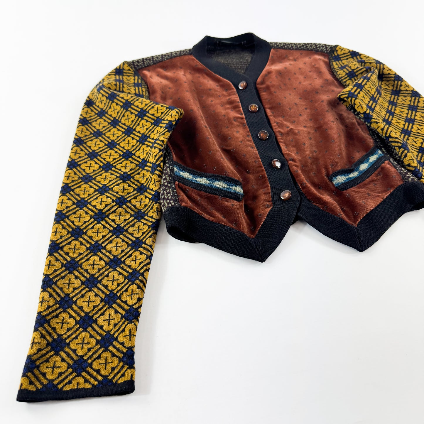 Jean Paul Gaultier Multicolour Patterned Velvet Knit Cardigan FW1988