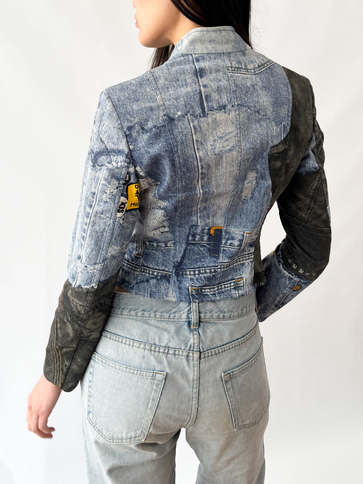 Dior by Galliano Double-Zip Denim Illusion Biker Jacket FW2001