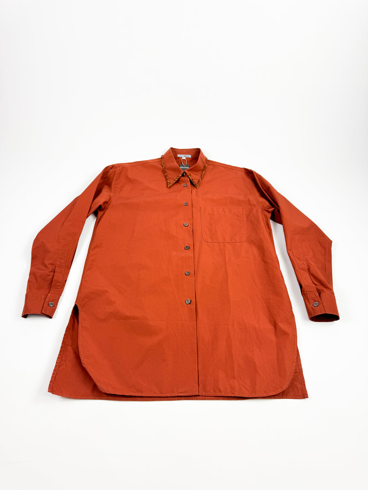 Prada Rust Orange Tunic Shirt with Amber Embroidery FW1993