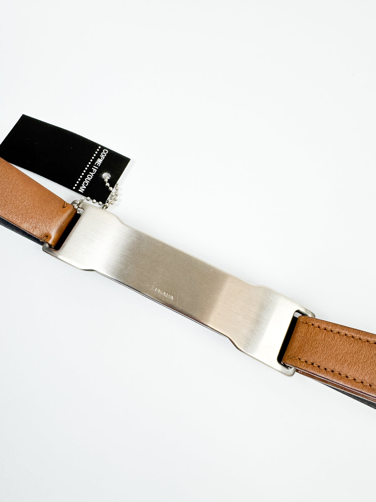 Prada Brown Waist Belt with Elongated Silver Metal Buckle FW1999