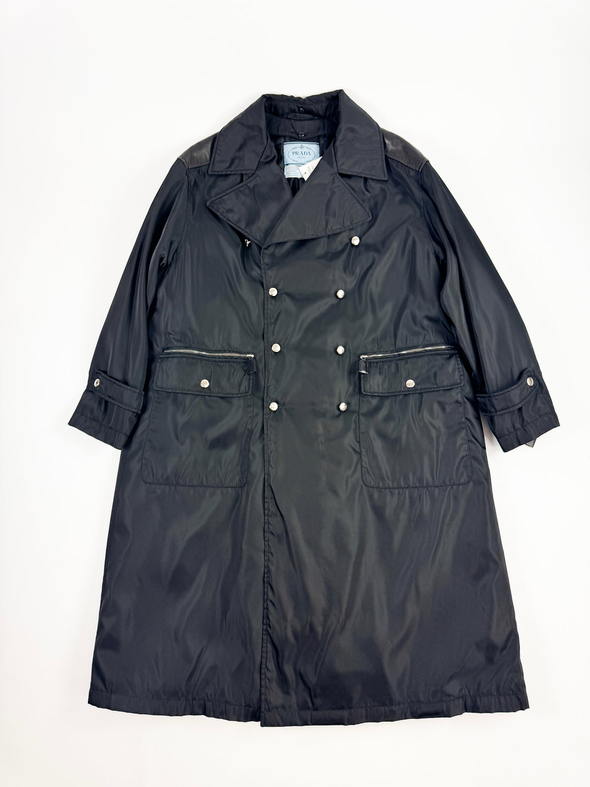 Prada Nylon Trench Coat with Leather Shoulder FW1994