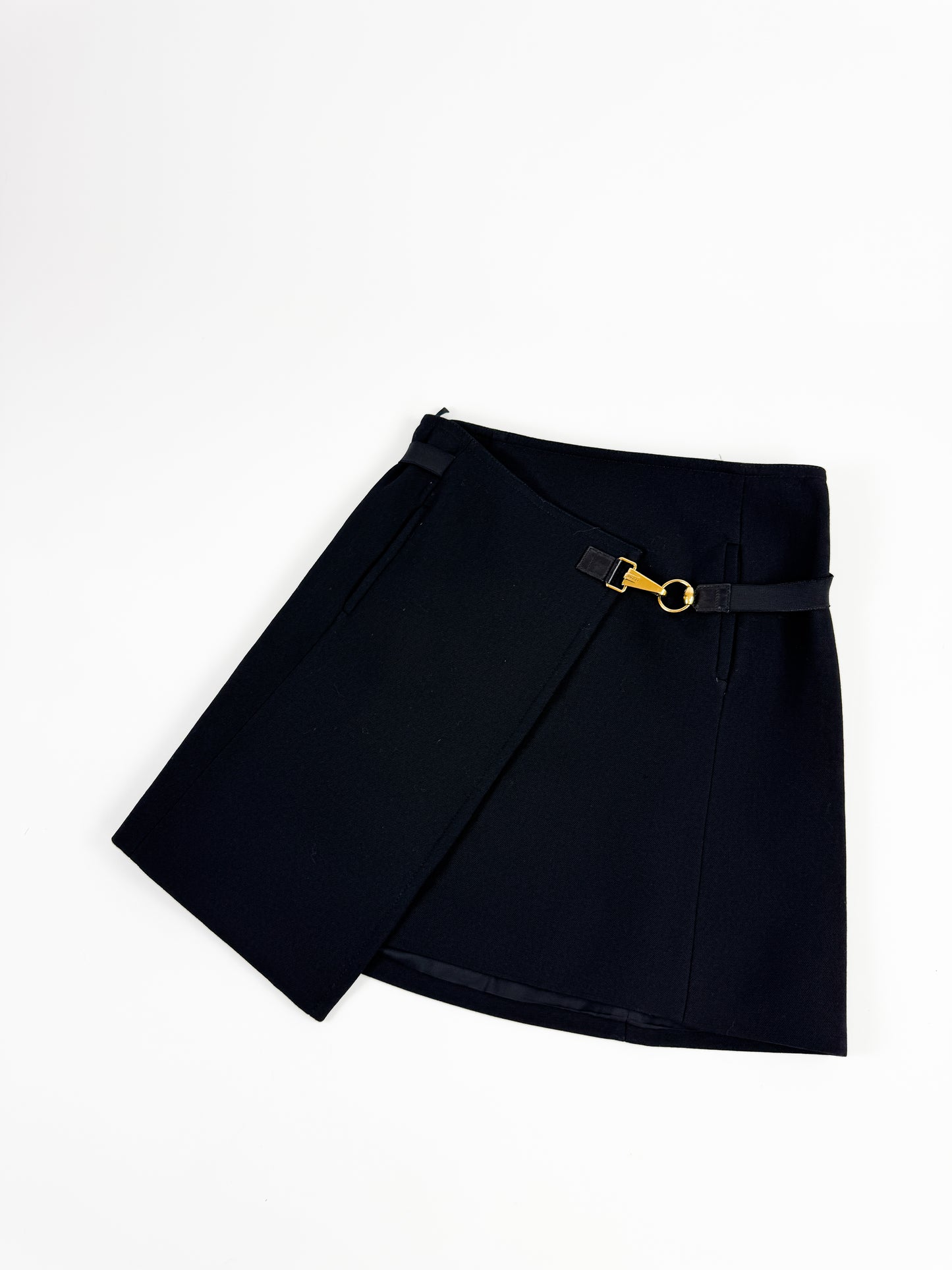 Gucci Black Wool Wrap-Skirt With Golden Clasp
