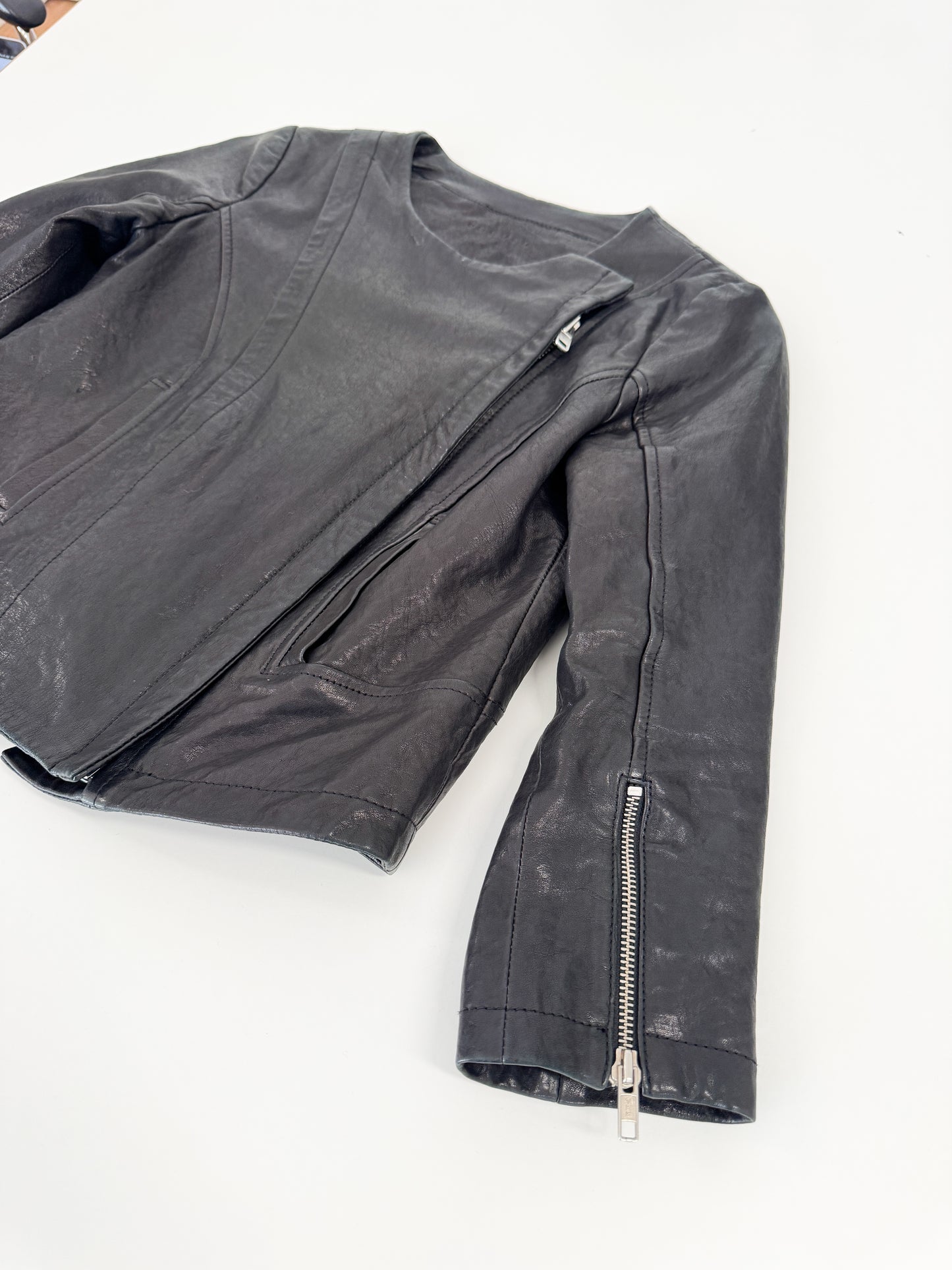 Sandro Cropped Lamb Leather Biker Jacket 2009