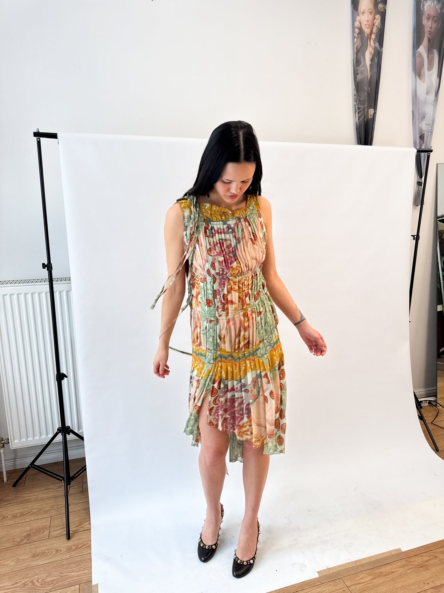 Jean Paul Gaultier Pleated Colourful Silk Dress FW2002