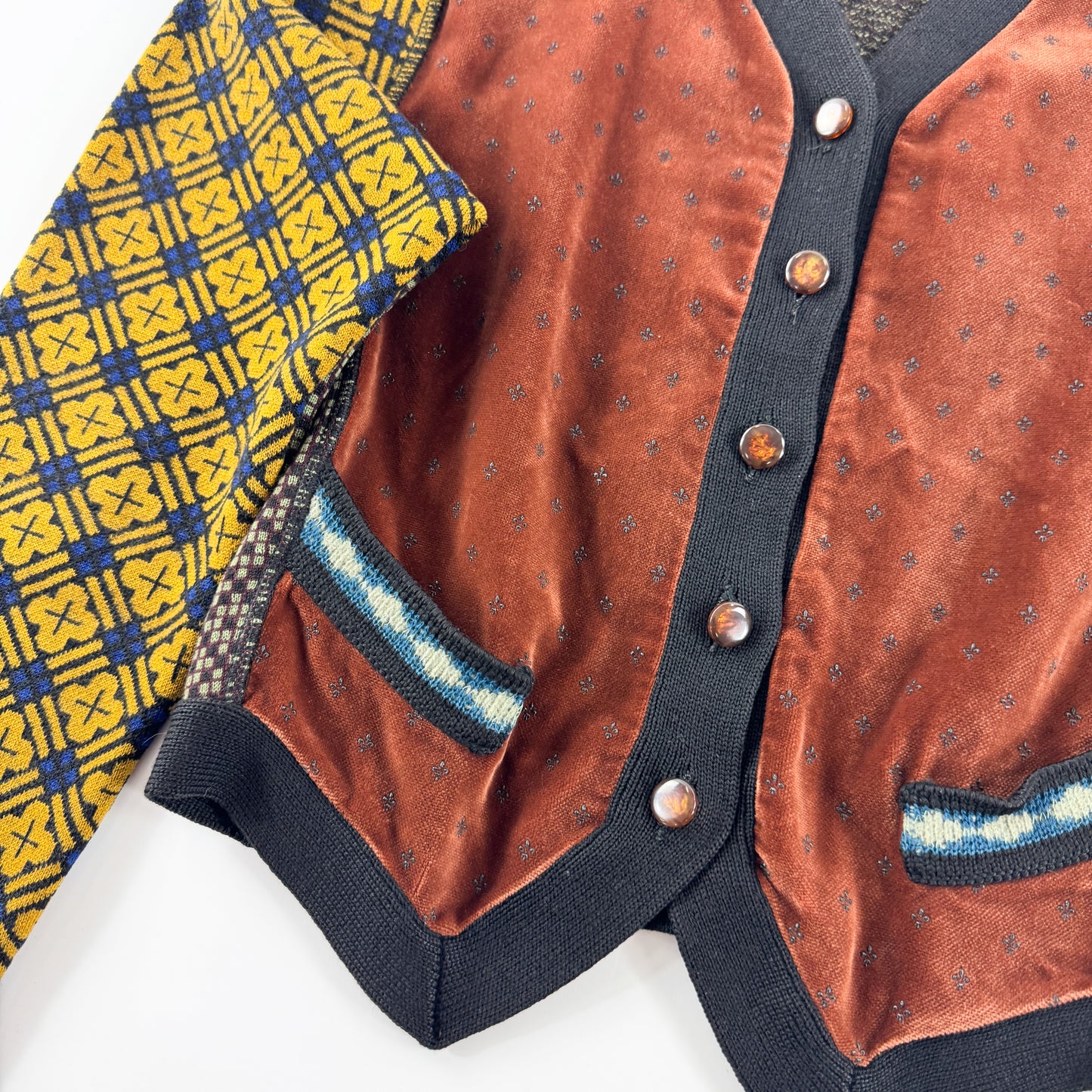 Jean Paul Gaultier Multicolour Patterned Velvet Knit Cardigan FW1988