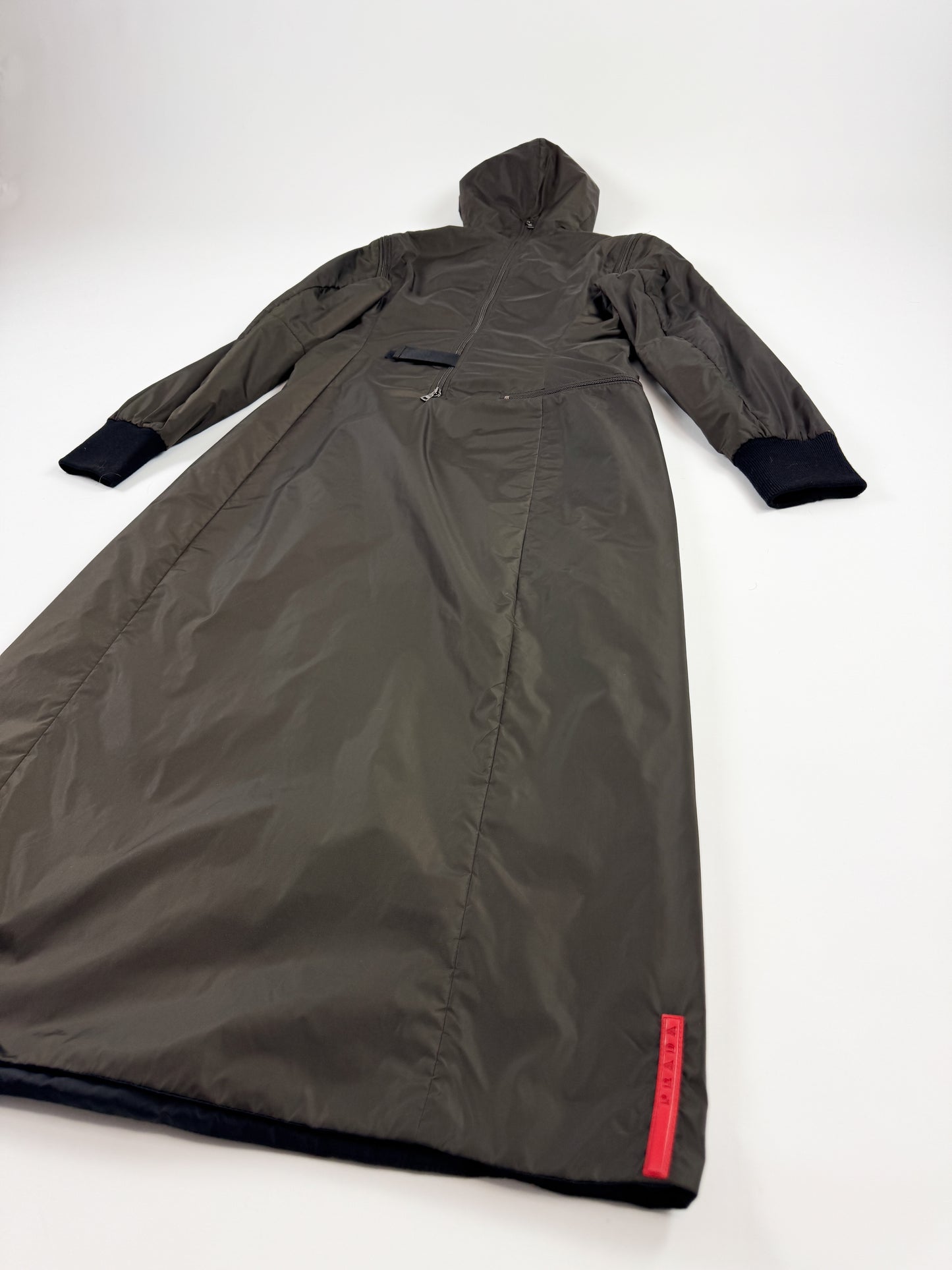 Prada Khaki Padded Nylon Utility Dress FW1999