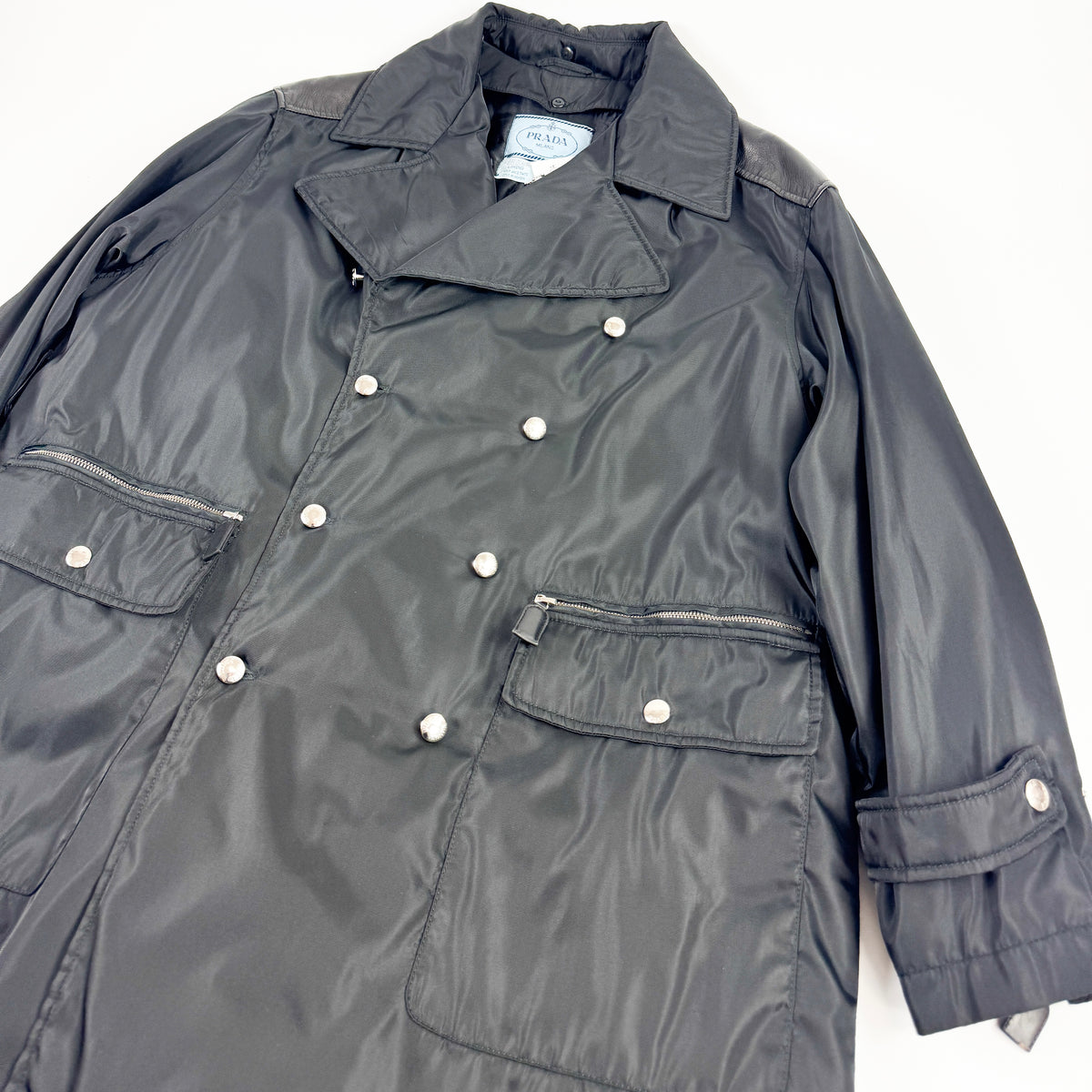 Prada Nylon Trench Coat with Leather Shoulder FW1994