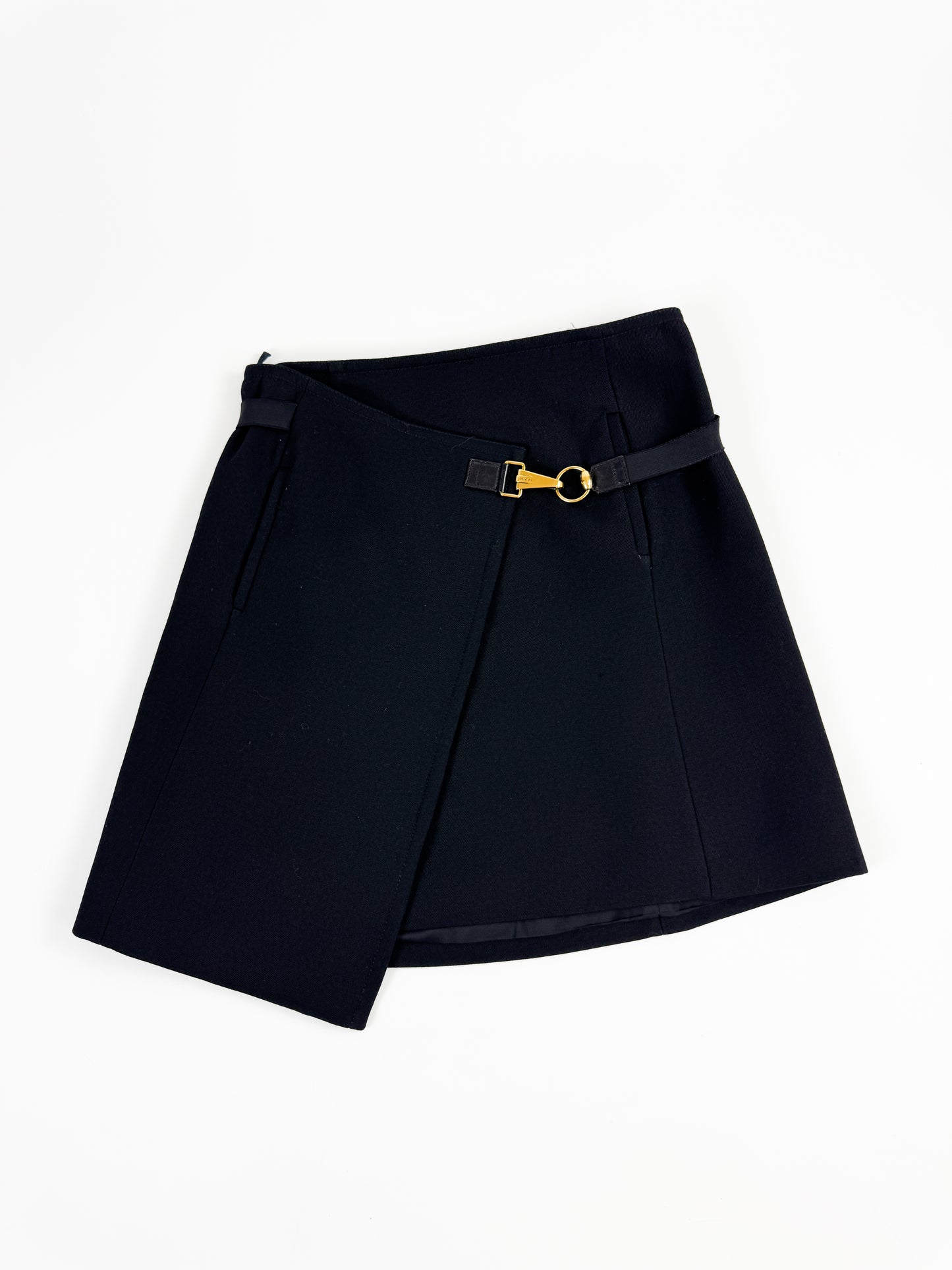 Gucci Black Wool Wrap-Skirt With Golden Clasp