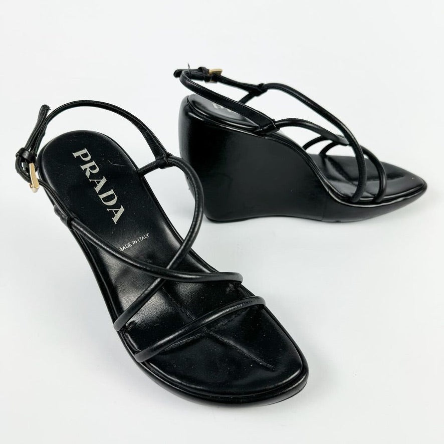 Prada Strapped Leather Wedge 2000s