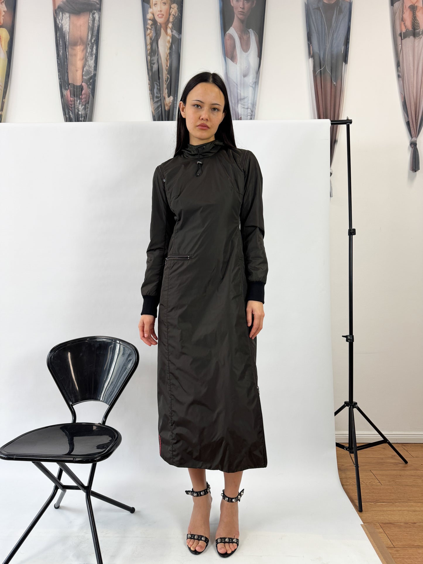 Prada Khaki Padded Nylon Utility Dress FW1999