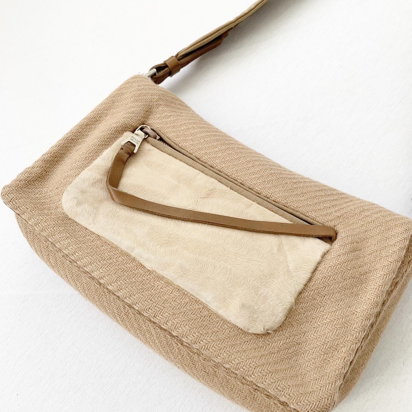 Prada Beige Woven Cotton Shoulder Bag FW1999