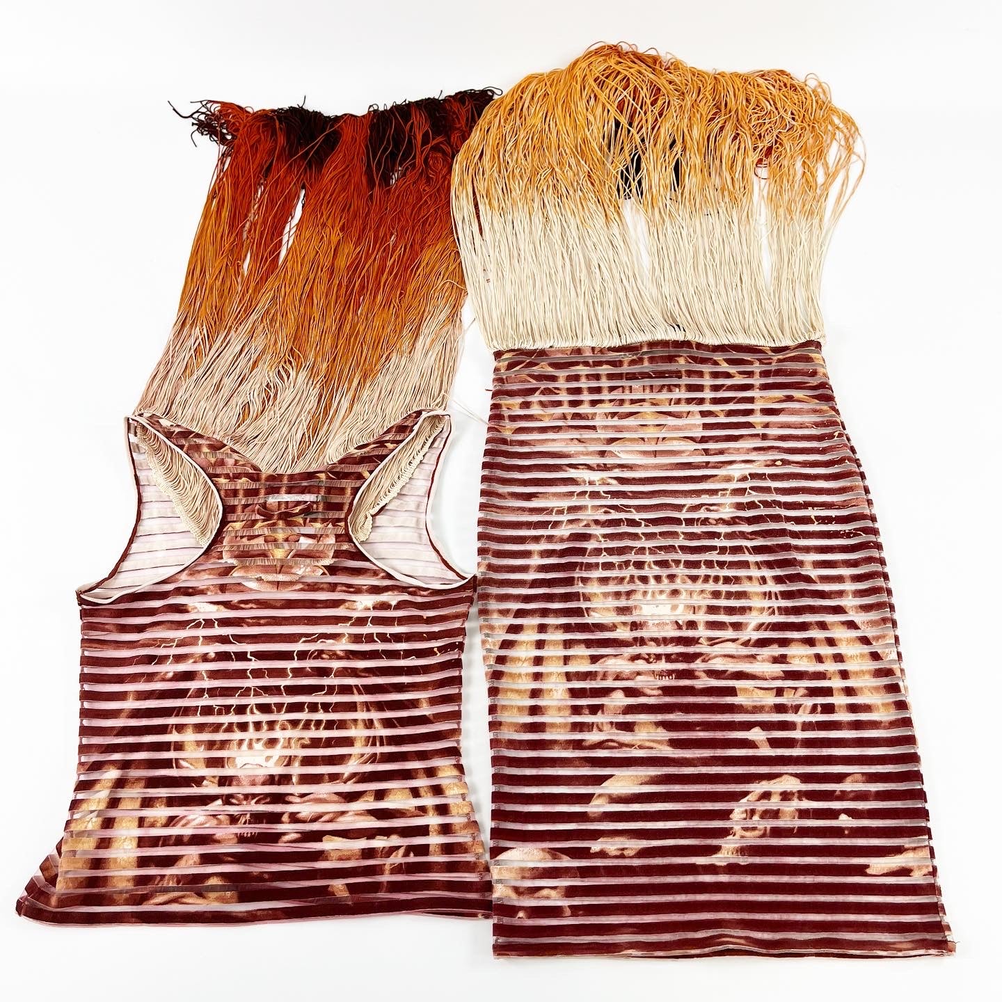 Jean Paul Gaultier Striped Gargoyle Fringe Skirt Set SS2001