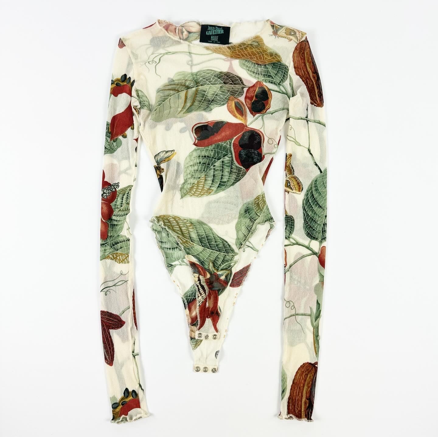 Jean Paul Gaultier Botanical Print Mesh Body Suit