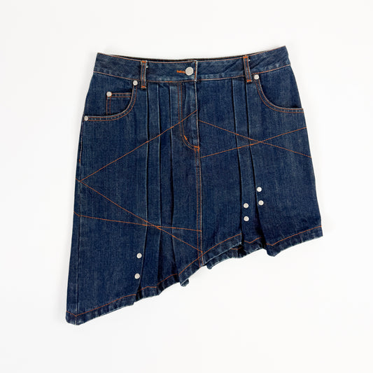 Jean Paul Gaultier Asymmetrical Pleat Denim Skirt FW2002