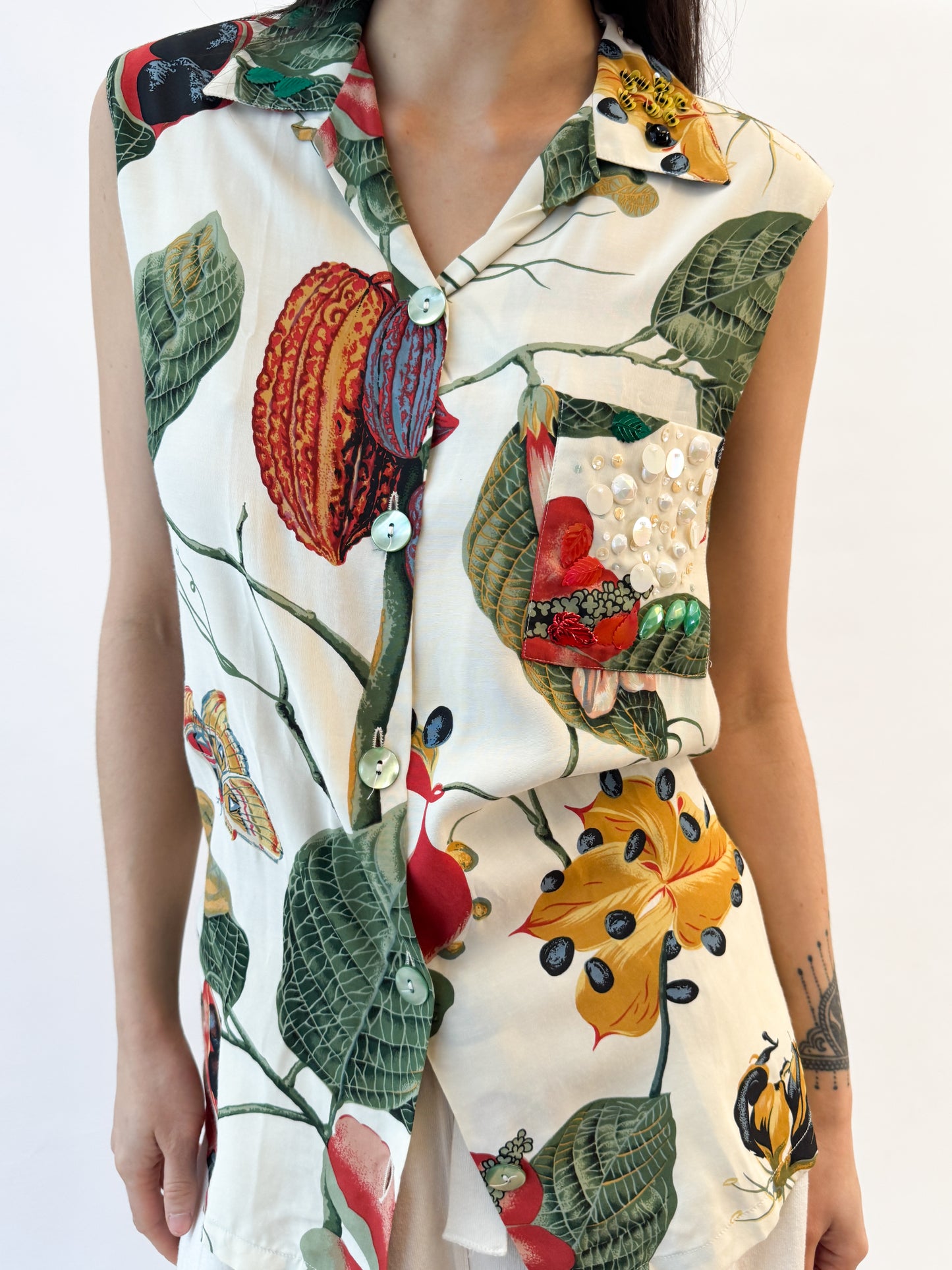 Jean Paul Gaultier Botanical Print Sleeveless Blouse SS1993