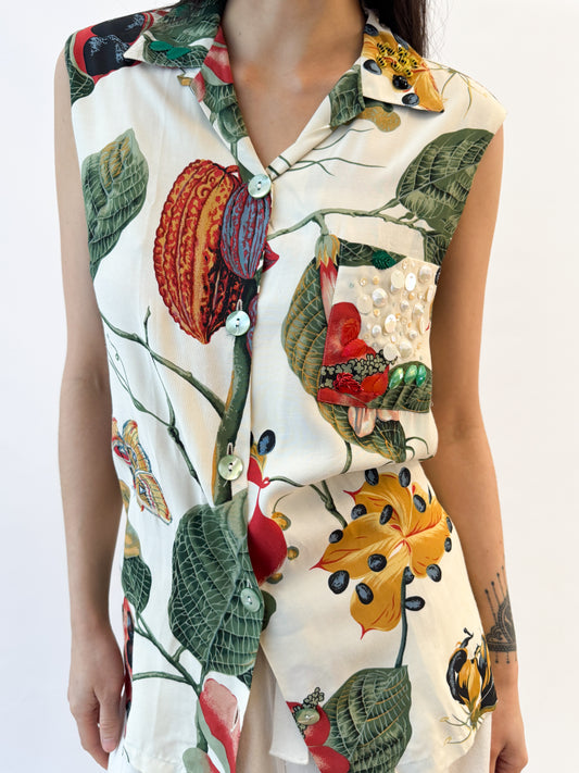 Jean Paul Gaultier Botanical Print Sleeveless Blouse SS1993