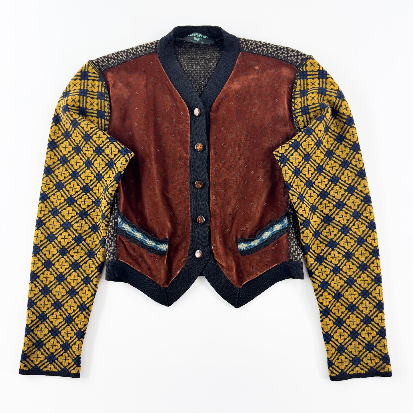 Jean Paul Gaultier Multicolour Patterned Velvet Knit Cardigan FW1988