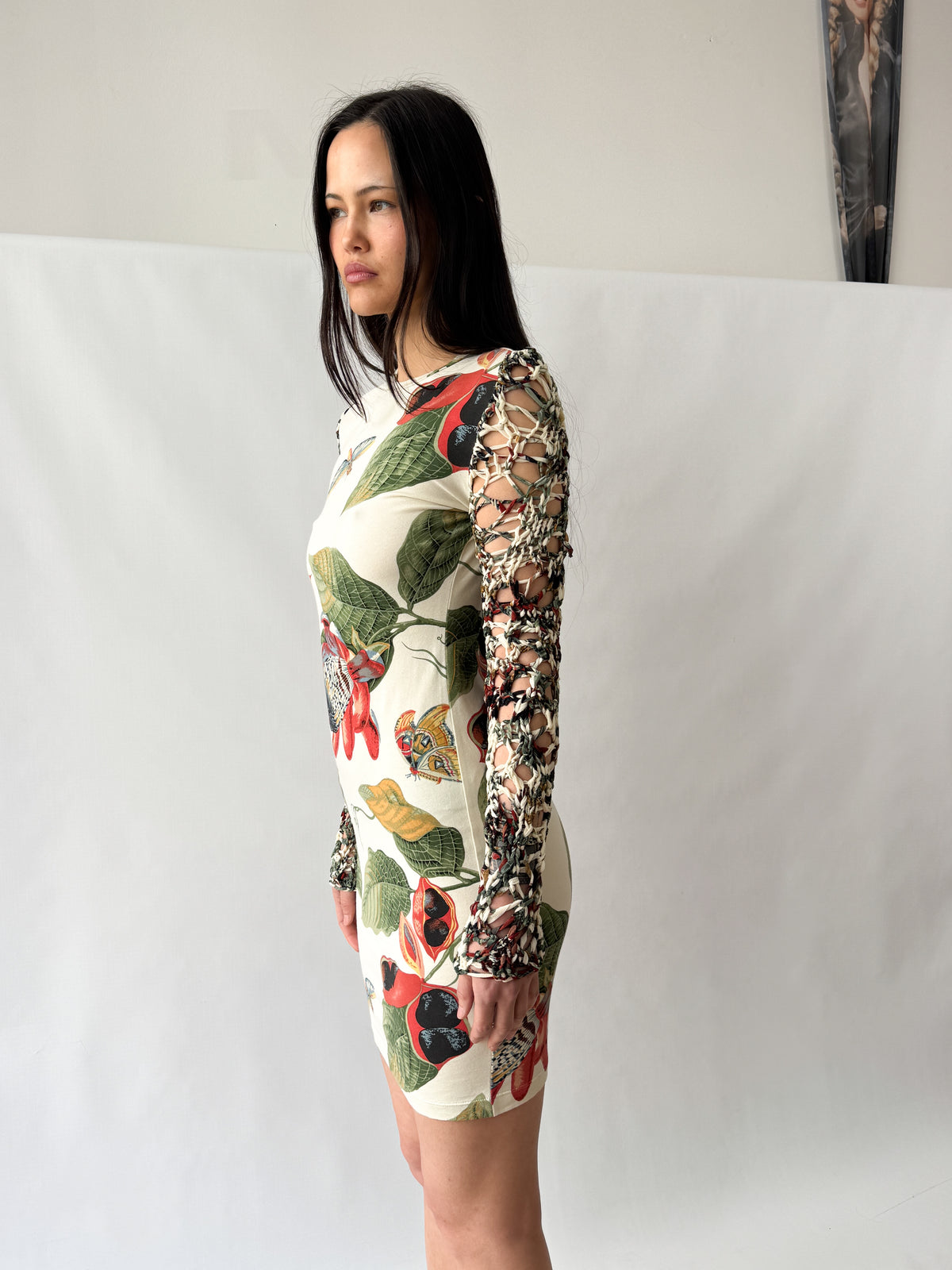 Jean Paul Gaultier Botanical Print Dress with Knit Sleeves SS1993