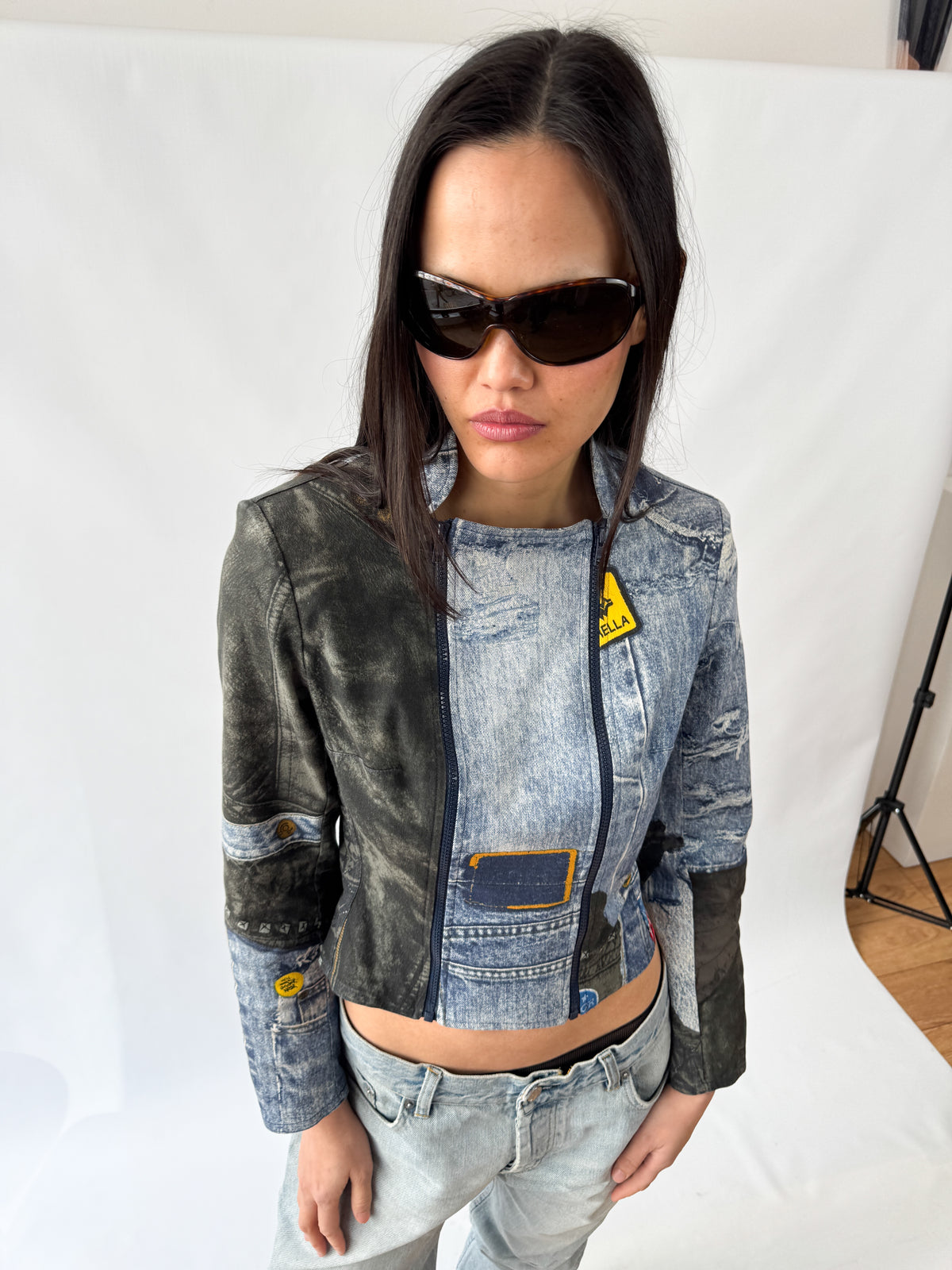 Dior by Galliano Double-Zip Denim Illusion Biker Jacket FW2001