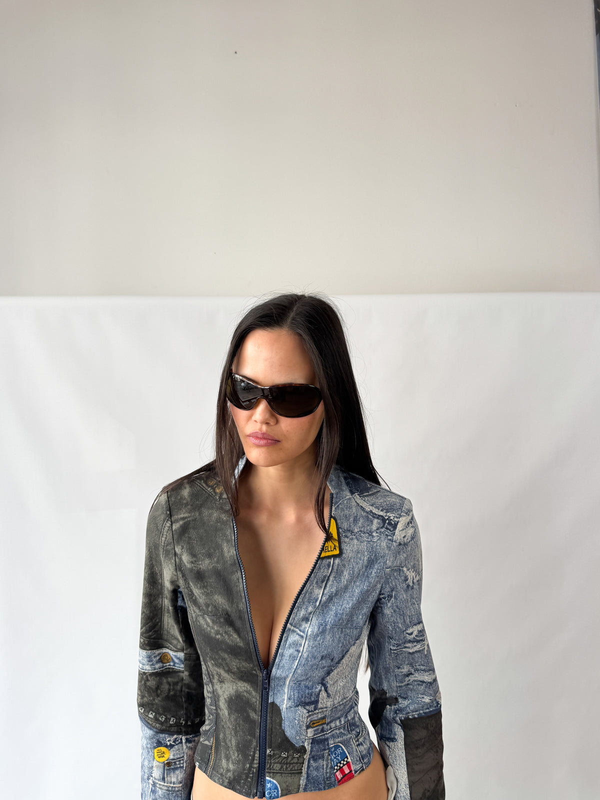 Dior by Galliano Double-Zip Denim Illusion Biker Jacket FW2001