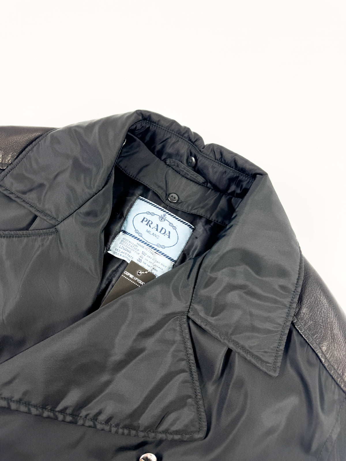 Prada Nylon Trench Coat with Leather Shoulder FW1994