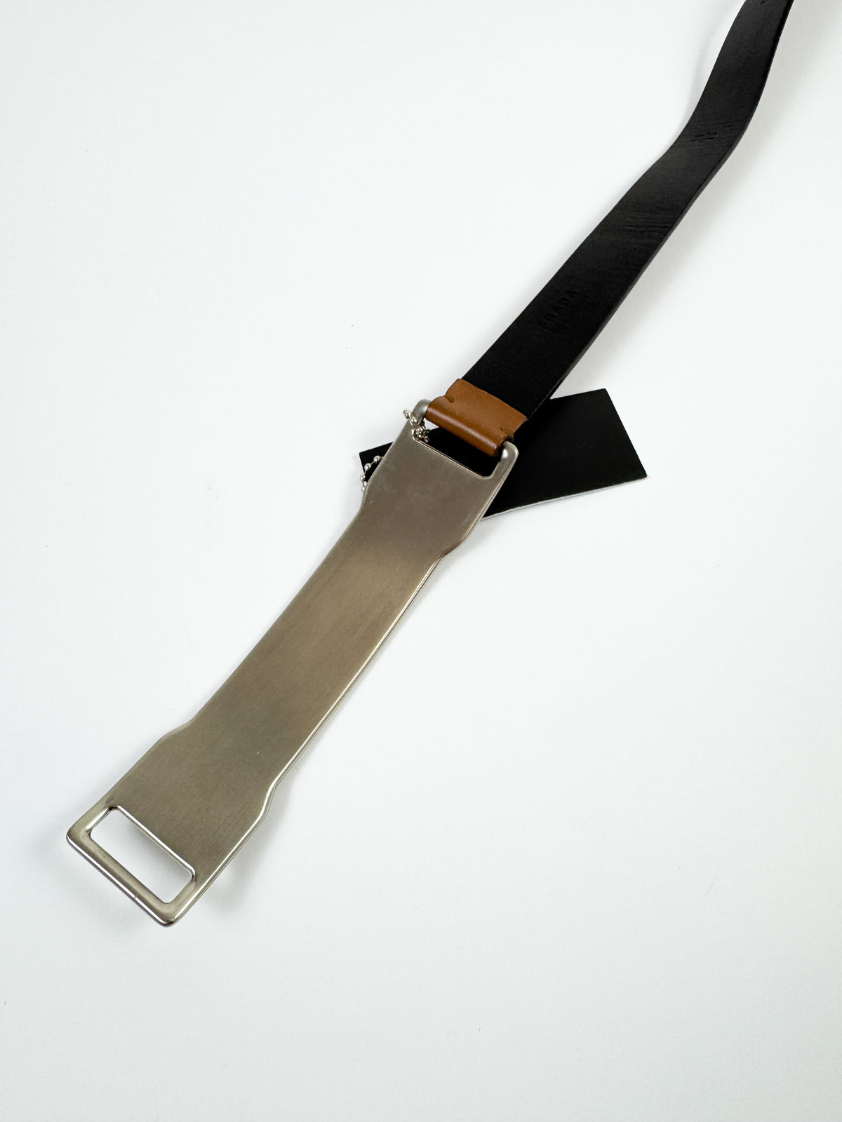 Prada Brown Waist Belt with Elongated Silver Metal Buckle FW1999