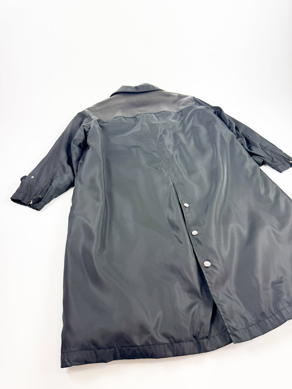 Prada Nylon Trench Coat with Leather Shoulder FW1994