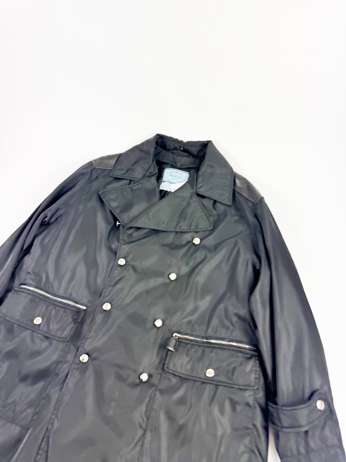 Prada Nylon Trench Coat with Leather Shoulder FW1994
