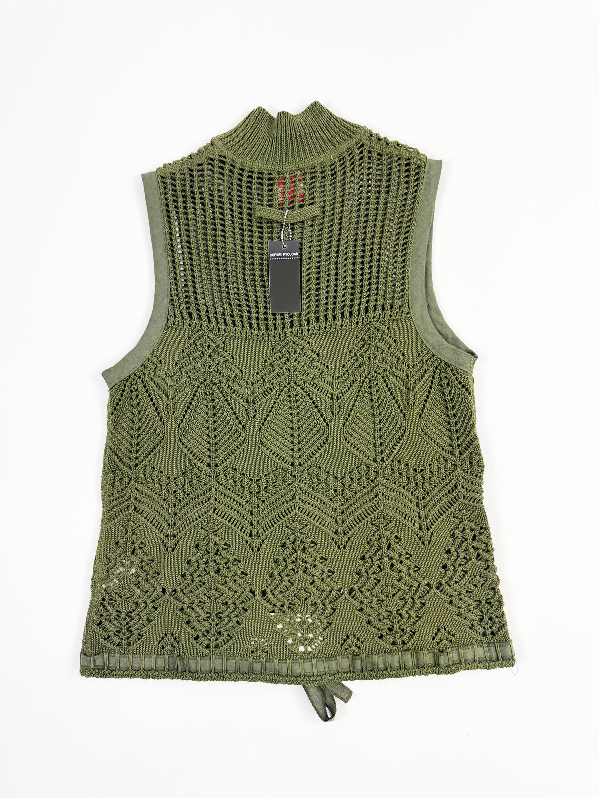 Gaultier Green Knit Top with High-Neck and Ribbon Details 1990s