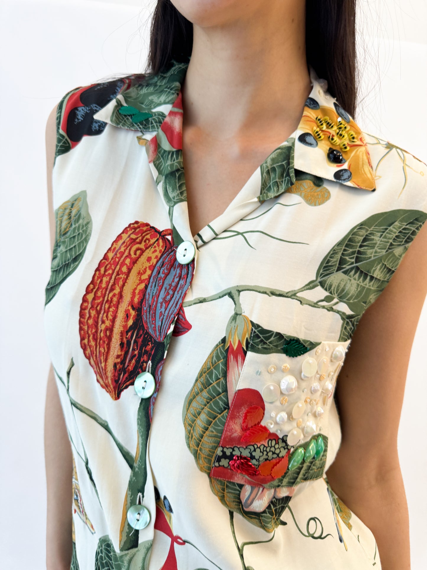 Jean Paul Gaultier Botanical Print Sleeveless Blouse SS1993