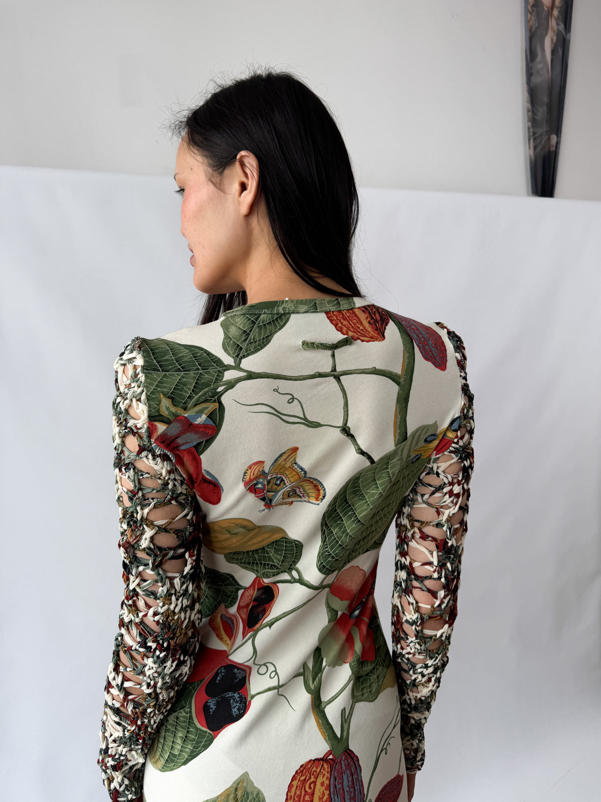 Jean Paul Gaultier Botanical Print Dress with Knit Sleeves SS1993