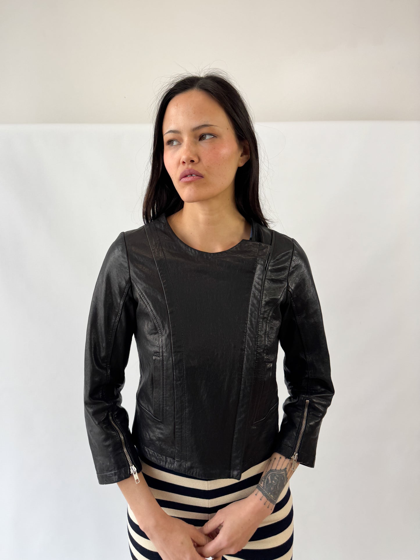 Sandro Cropped Lamb Leather Biker Jacket 2009