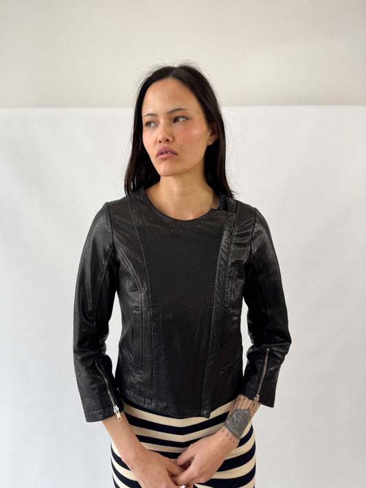 Sandro Cropped Lamb Leather Biker Jacket 2009