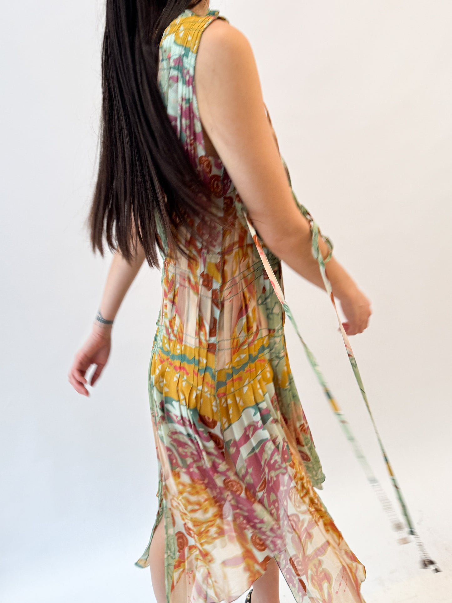 Jean Paul Gaultier Pleated Colourful Silk Dress FW2002