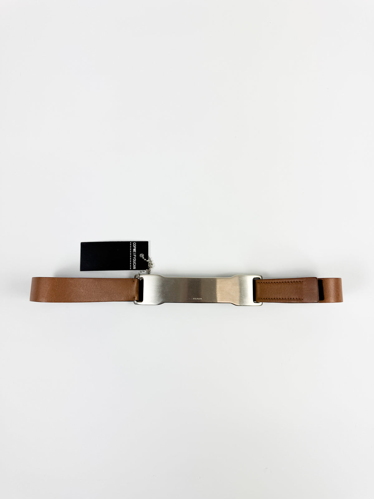 Prada Brown Waist Belt with Elongated Silver Metal Buckle FW1999