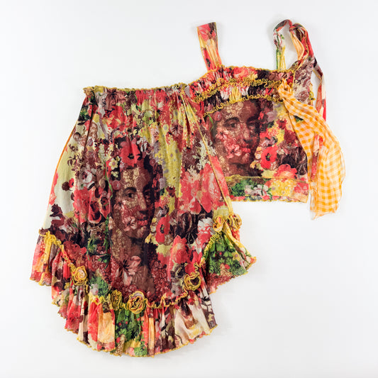 Jean Paul Gaultier Frida Kahlo Floral Mesh Skirt Set SS1998