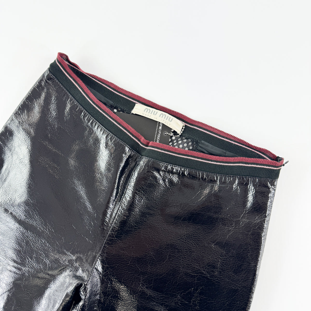 Miu Miu Patent Leather Back-Cut-Out Trousers SS2000