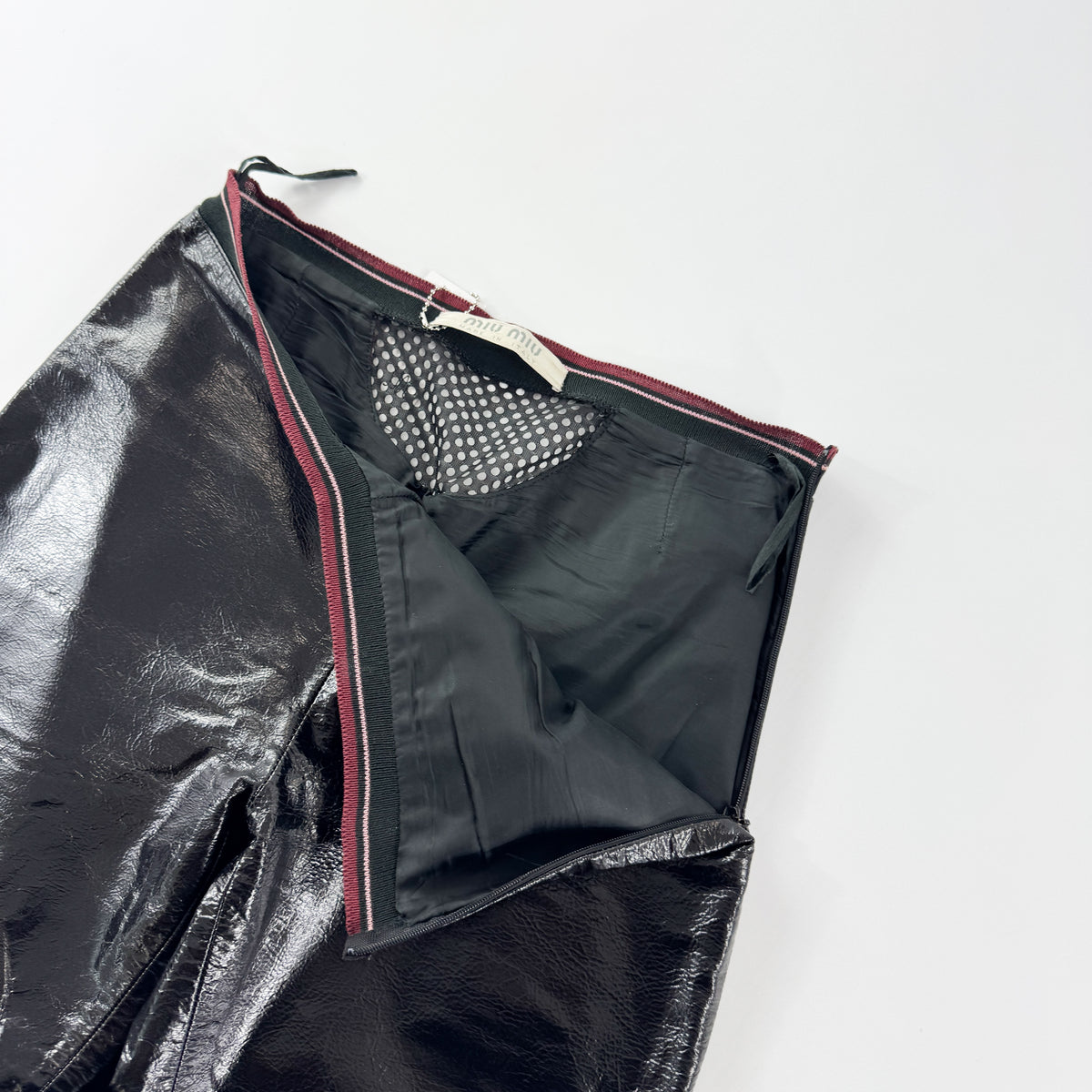 Miu Miu Patent Leather Back-Cut-Out Trousers SS2000