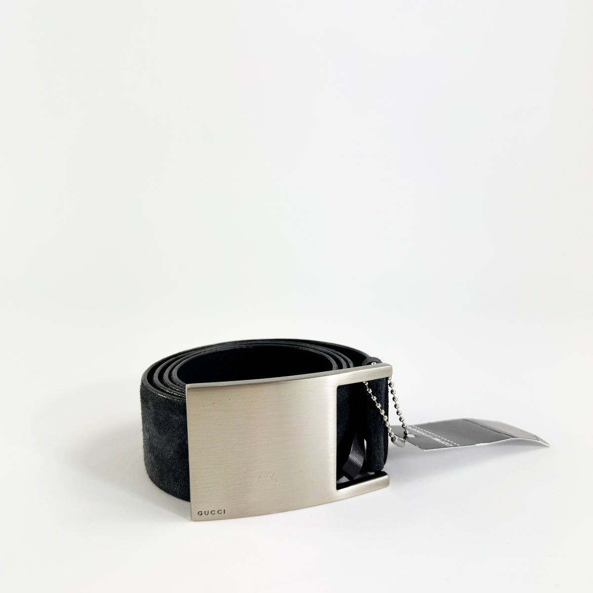 Gucci by Tom Ford Suede Leather Belt with Large Silver Buckle 2000s
