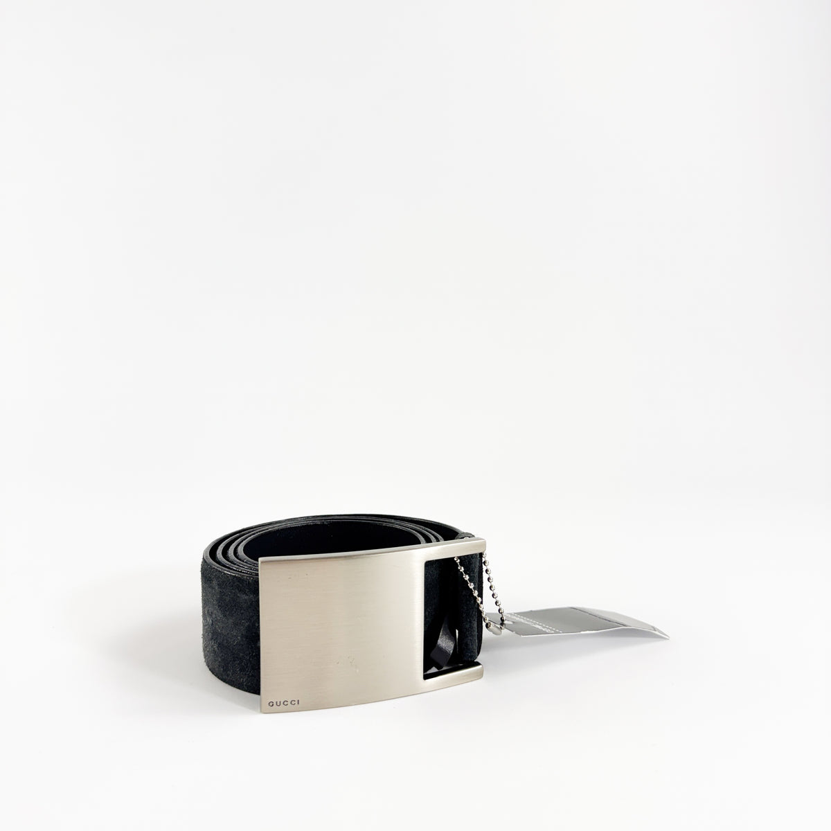 Gucci by Tom Ford Suede Leather Belt with Large Silver Buckle 2000s