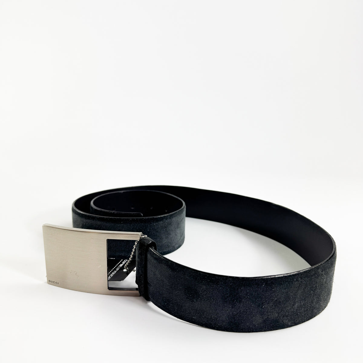 Gucci by Tom Ford Suede Leather Belt with Large Silver Buckle 2000s