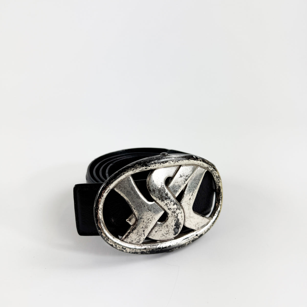 Yves Saint Laurent Leather Belt with Silver YSL Logo Buckle FW2003