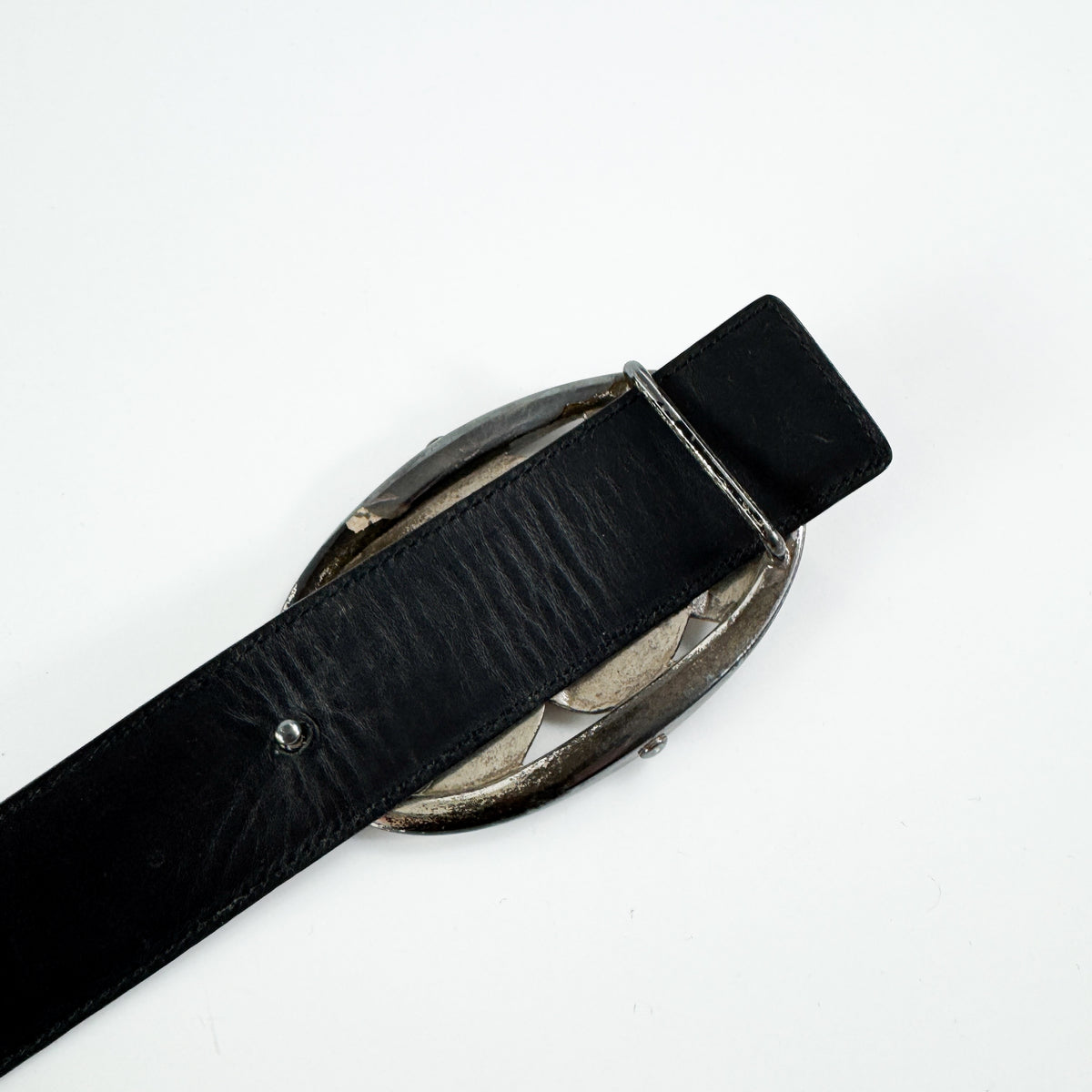 Yves Saint Laurent Leather Belt with Silver YSL Logo Buckle FW2003