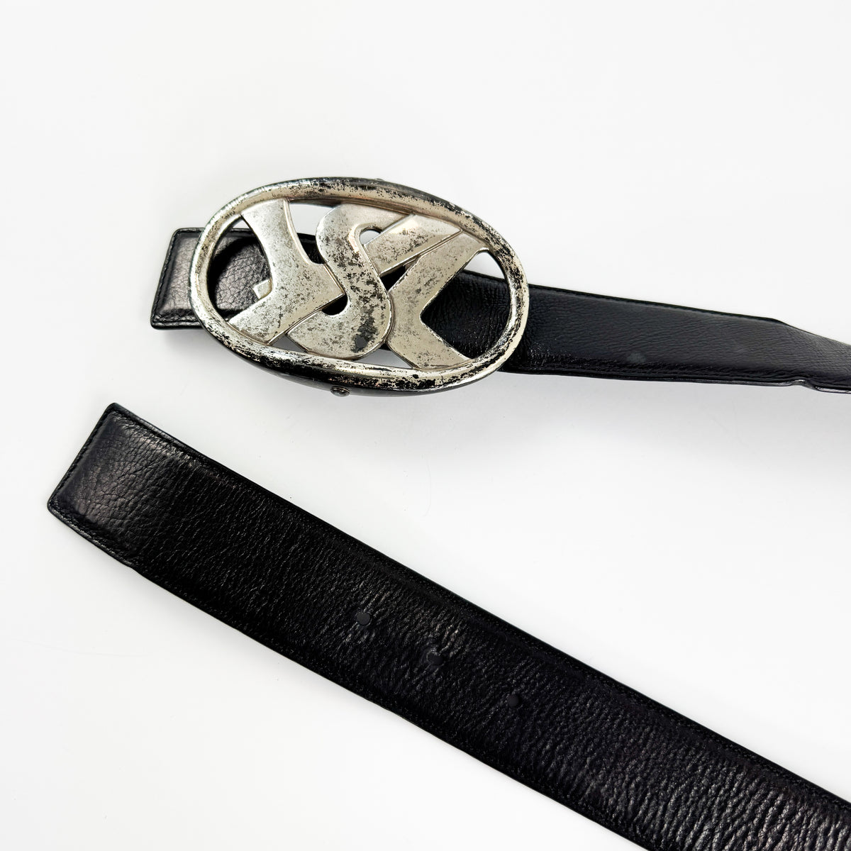 Yves Saint Laurent Leather Belt with Silver YSL Logo Buckle FW2003