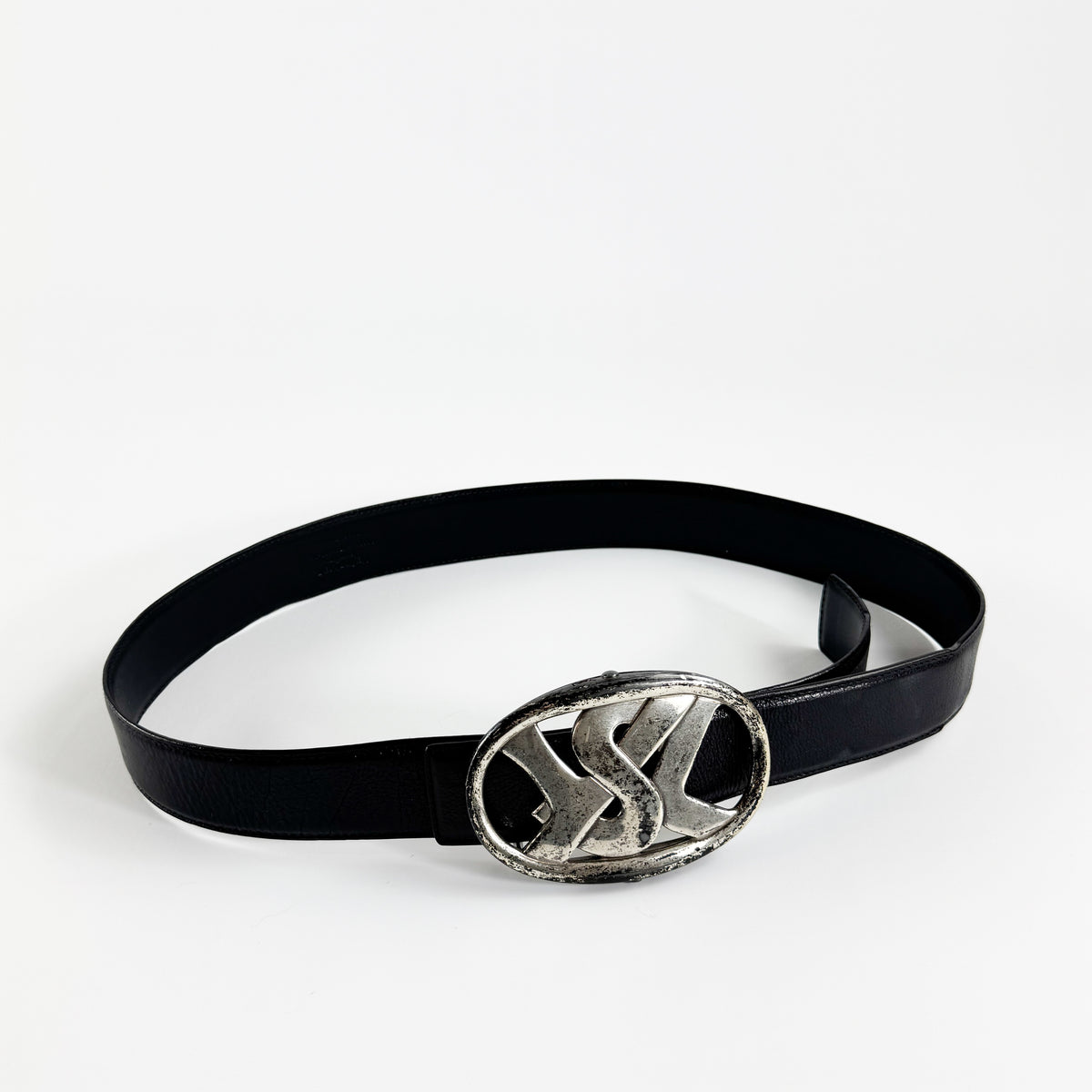 Yves Saint Laurent Leather Belt with Silver YSL Logo Buckle FW2003